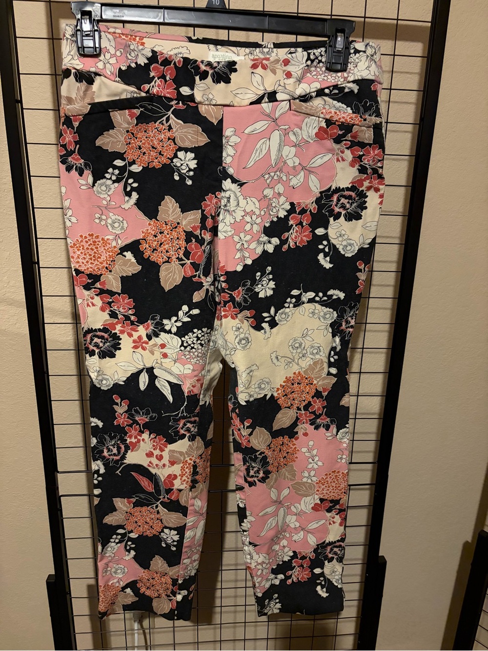 Spartina Floral Patchwork Print Pants in Pink, Black & Cream